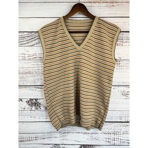 Vintage 1970s Brown Sweater‎ Vest V-neck Orange Striped M/L Retro Preppy